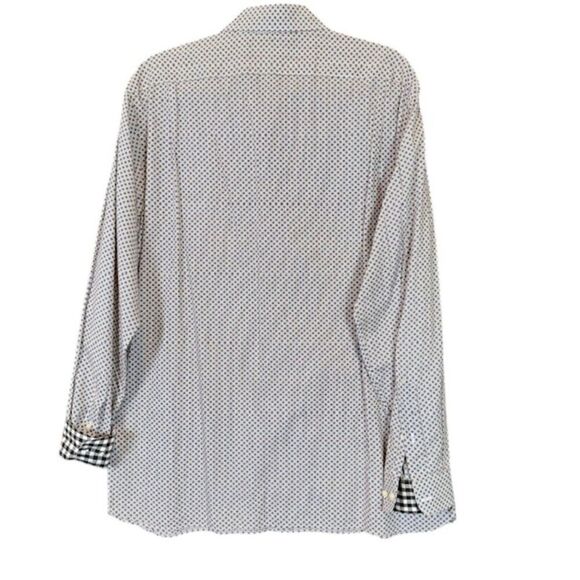 Daniel Cremieux Classics Contrast Cuff Button Front Shirt Blue Cream Brown Large - Picture 4 of 14